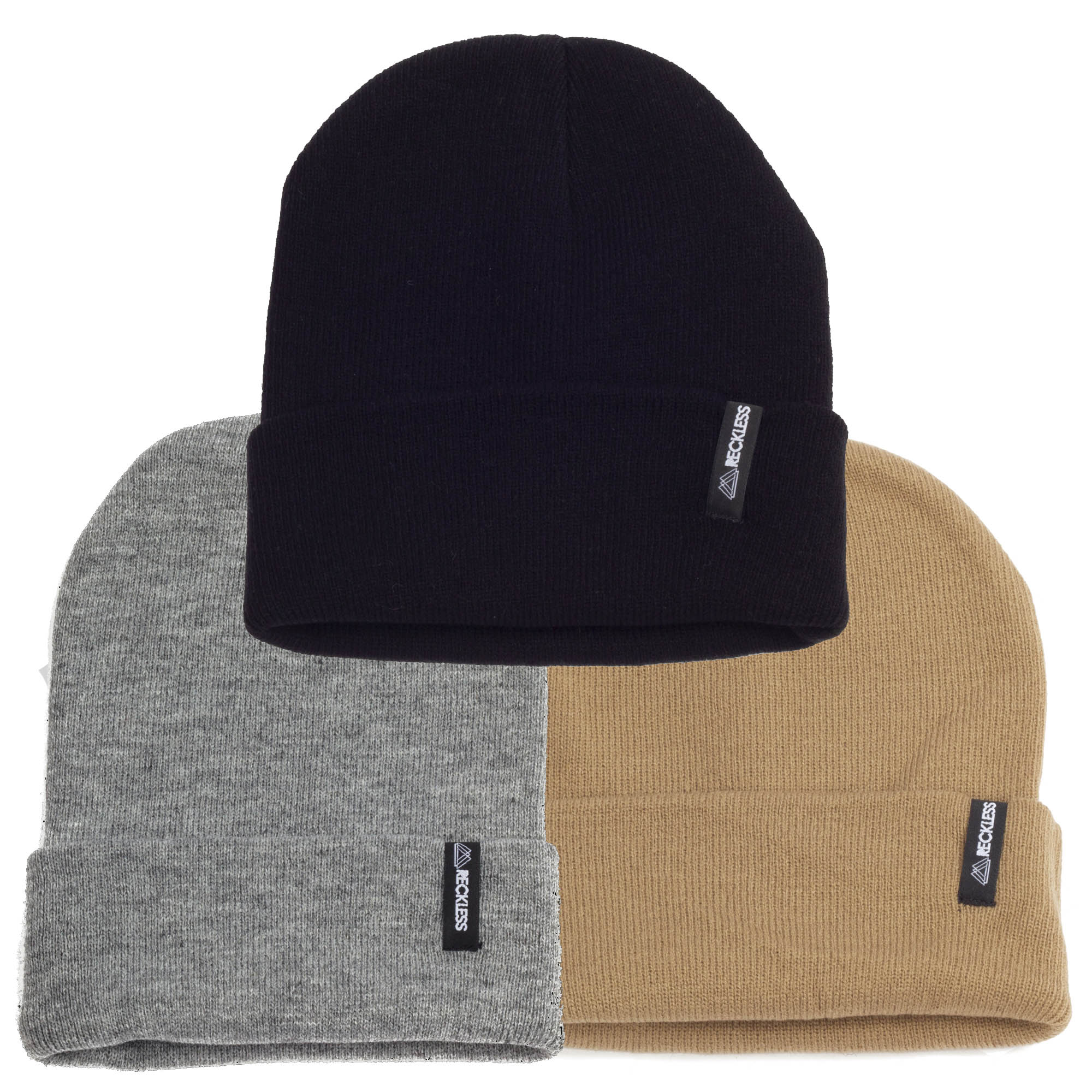 Pack 3x2 Gorros De Lana Beanies - Reckless - Beige, Gris y Negro - Reckless