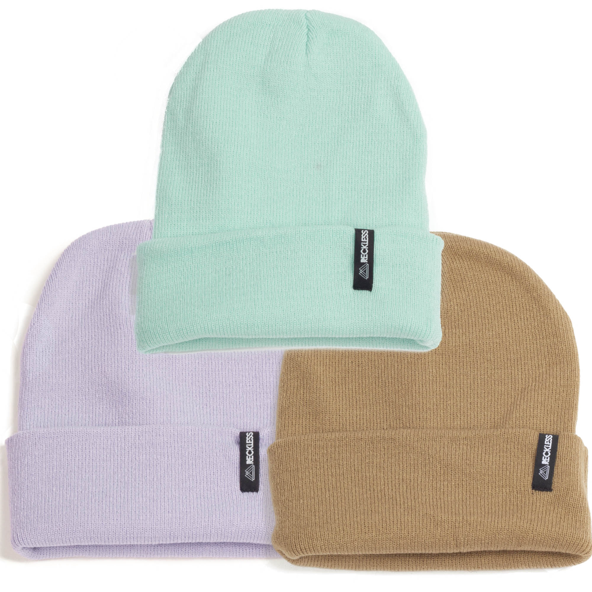 Pack 3x2 Gorros De Lana Beanies - Reckless - Menta, lila y Beige - Reckless