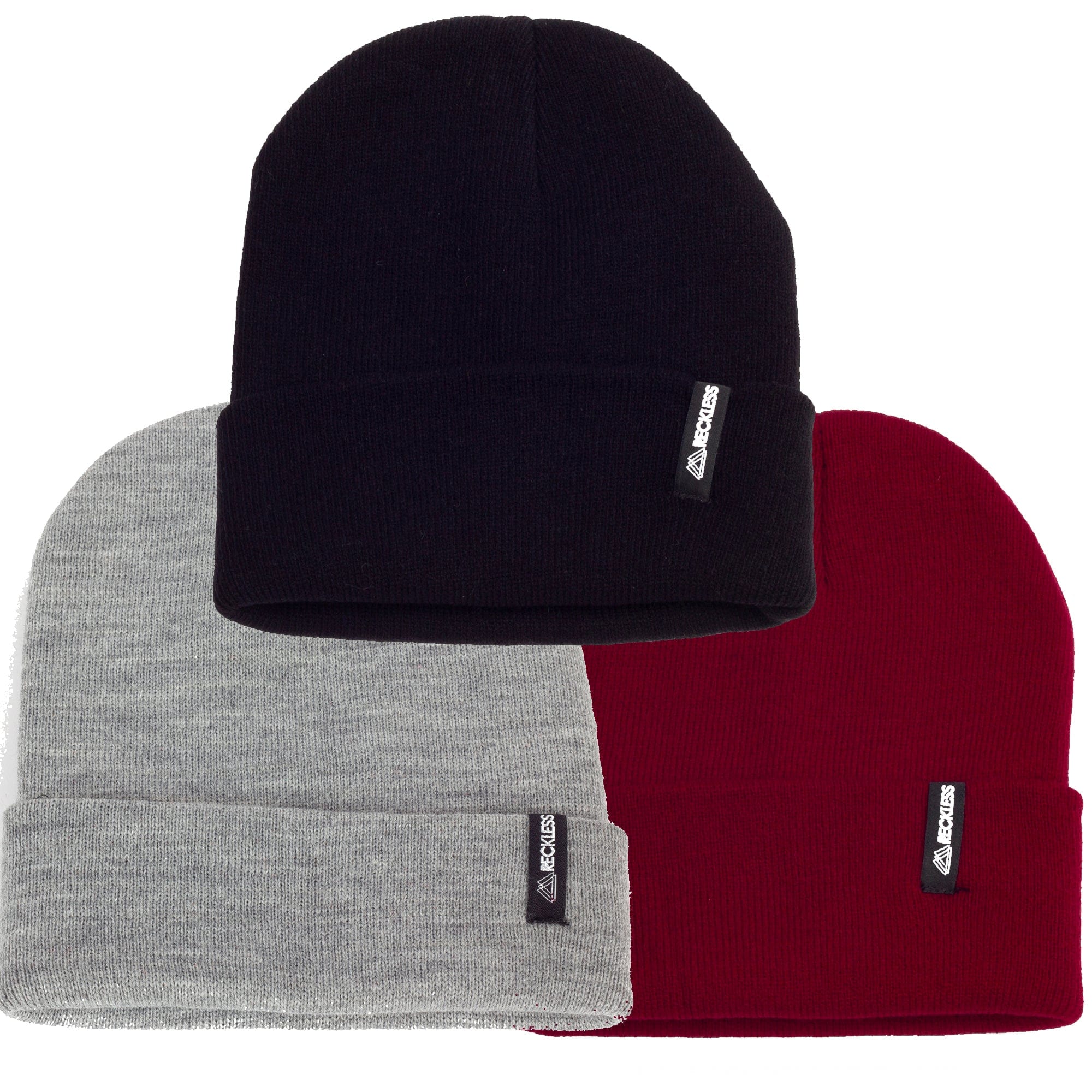 Pack 3x2 Gorros De Lana Beanies - Reckless - Negro, Gris y Burdeo - Reckless